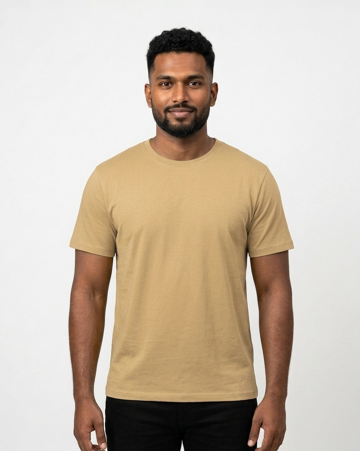 Classic Crew T-Shirt in Beige on dusky skin — MULTITHREAD