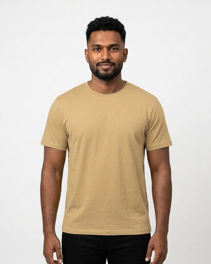 Classic Crew T-Shirt in Beige on dusky skin — MULTITHREAD