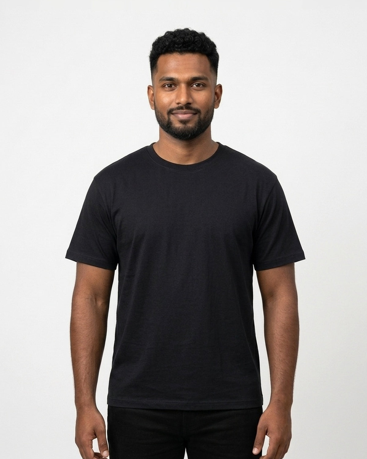 Classic Crew T-Shirt in Black on dusky skin — MULTITHREAD
