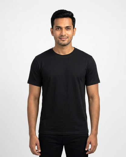Classic Crew T-Shirt in Black on wheatish skin — MULTITHREAD