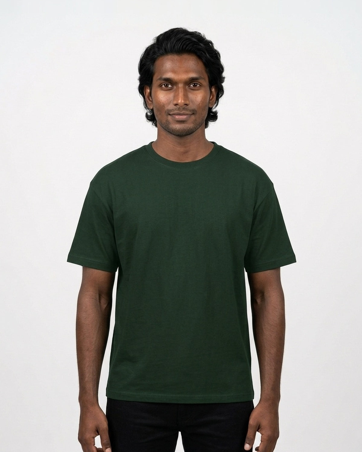 Classic Crew T-Shirt in Bottle Green on deep skin — MULTITHREAD