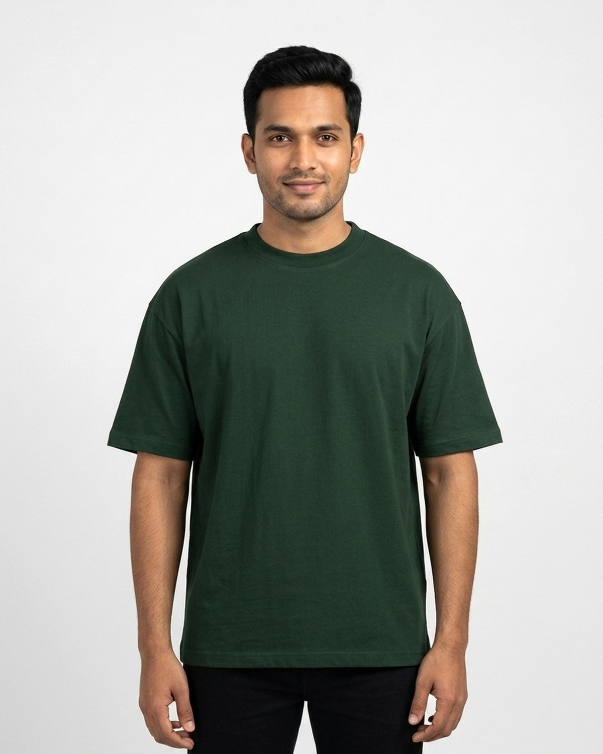 Classic Crew T-Shirt in Bottle Green on wheatish skin — MULTITHREAD