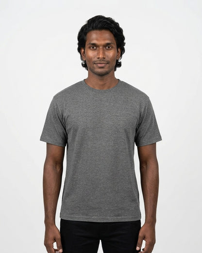 Classic Crew T-Shirt in Charcoal Melange on deep skin — MULTITHREAD