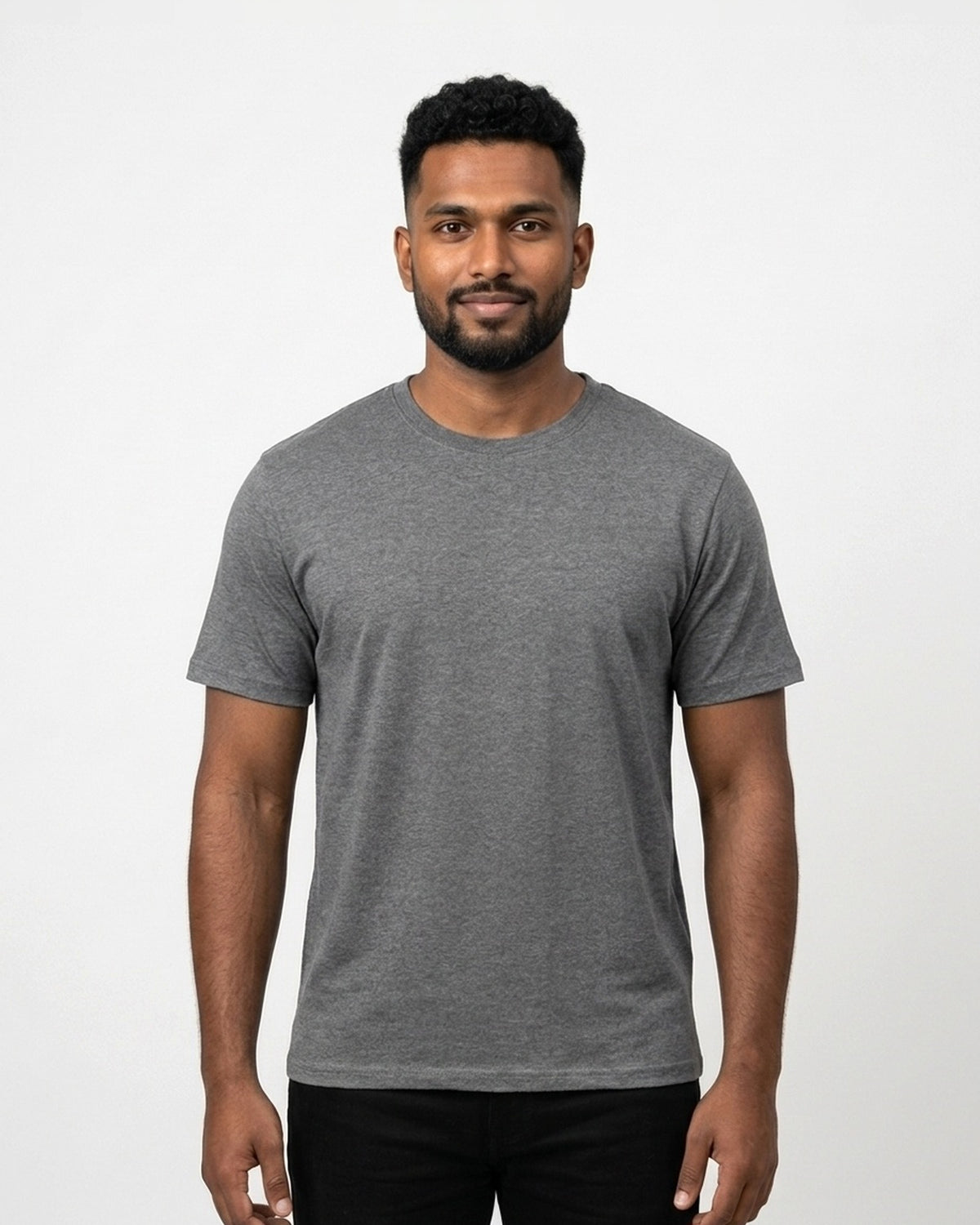 Classic Crew T-Shirt in Charcoal Melange on dusky skin — MULTITHREAD