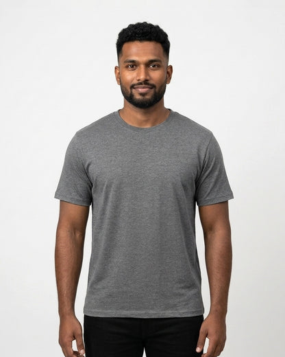 Classic Crew T-Shirt in Charcoal Melange on dusky skin — MULTITHREAD