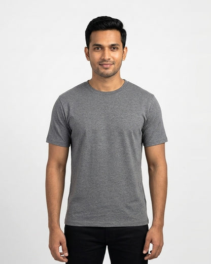 Classic Crew T-Shirt in Charcoal Melange on wheatish skin — MULTITHREAD