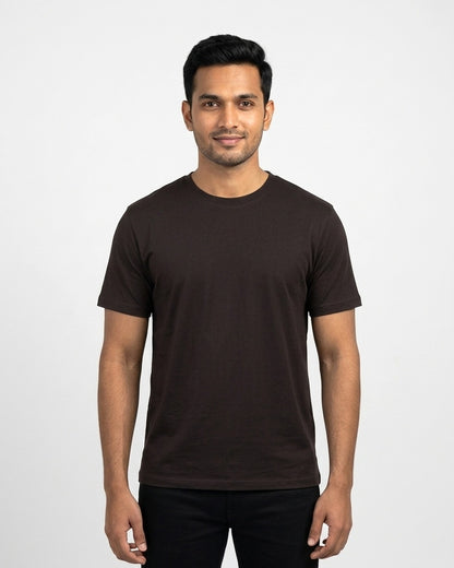 Classic Crew T-Shirt in Coffee Brown on wheatish skin — MULTITHREAD