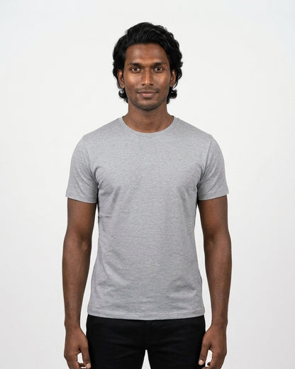 Classic Crew T-Shirt in Grey Melange on deep skin — MULTITHREAD