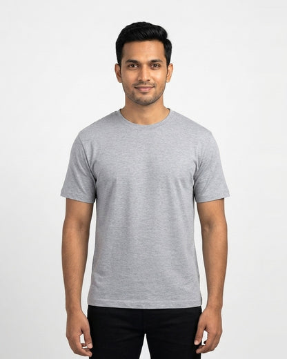 Classic Crew T-Shirt in Grey Melange on wheatish skin — MULTITHREAD