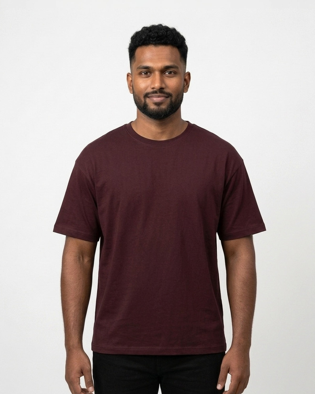 Classic Crew T-Shirt in Maroon on dusky skin — MULTITHREAD