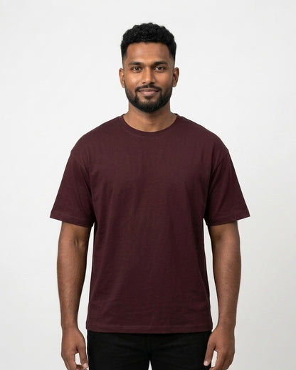 Classic Crew T-Shirt in Maroon on dusky skin — MULTITHREAD