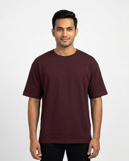 Classic Crew T-Shirt in Maroon on wheatish skin — MULTITHREAD