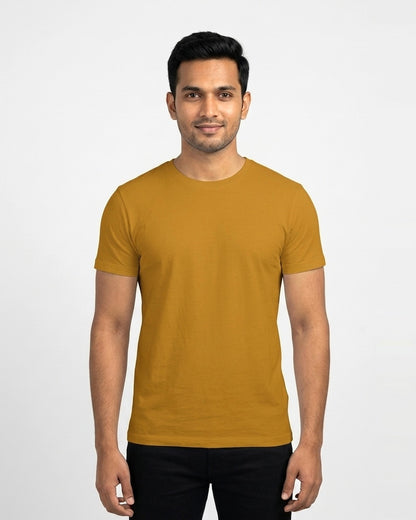 Classic Crew T-Shirt in Mustard Yellow on wheatish skin — MULTITHREAD