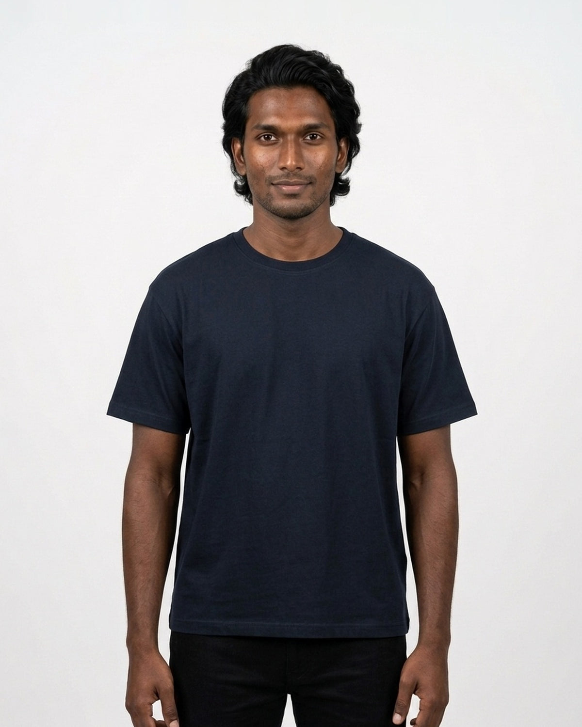 Classic Crew T-Shirt in Navy Blue on deep skin — MULTITHREAD