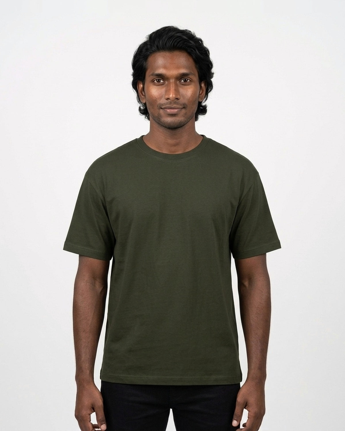 Classic Crew T-Shirt in Olive Green on deep skin — MULTITHREAD