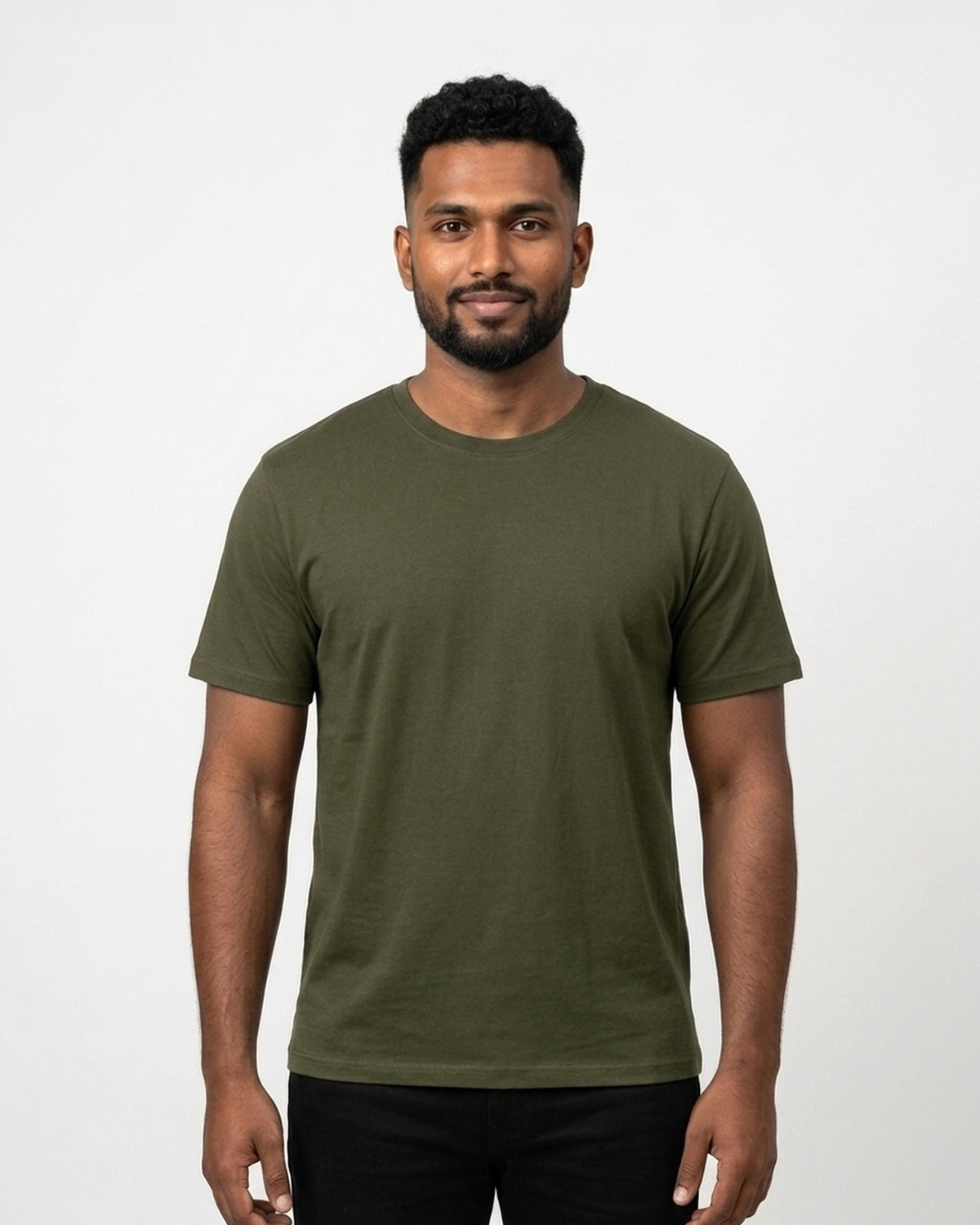 Classic Crew T-Shirt in Olive Green on dusky skin — MULTITHREAD