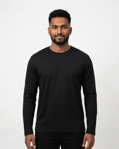 Full Sleeve T-Shirt in Black on dusky skin — MULTITHREAD