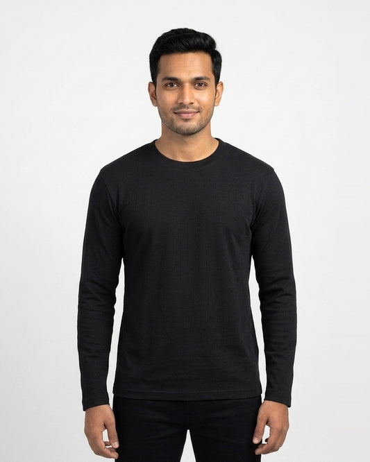Full Sleeve T-Shirt in Black on wheatish skin — MULTITHREAD
