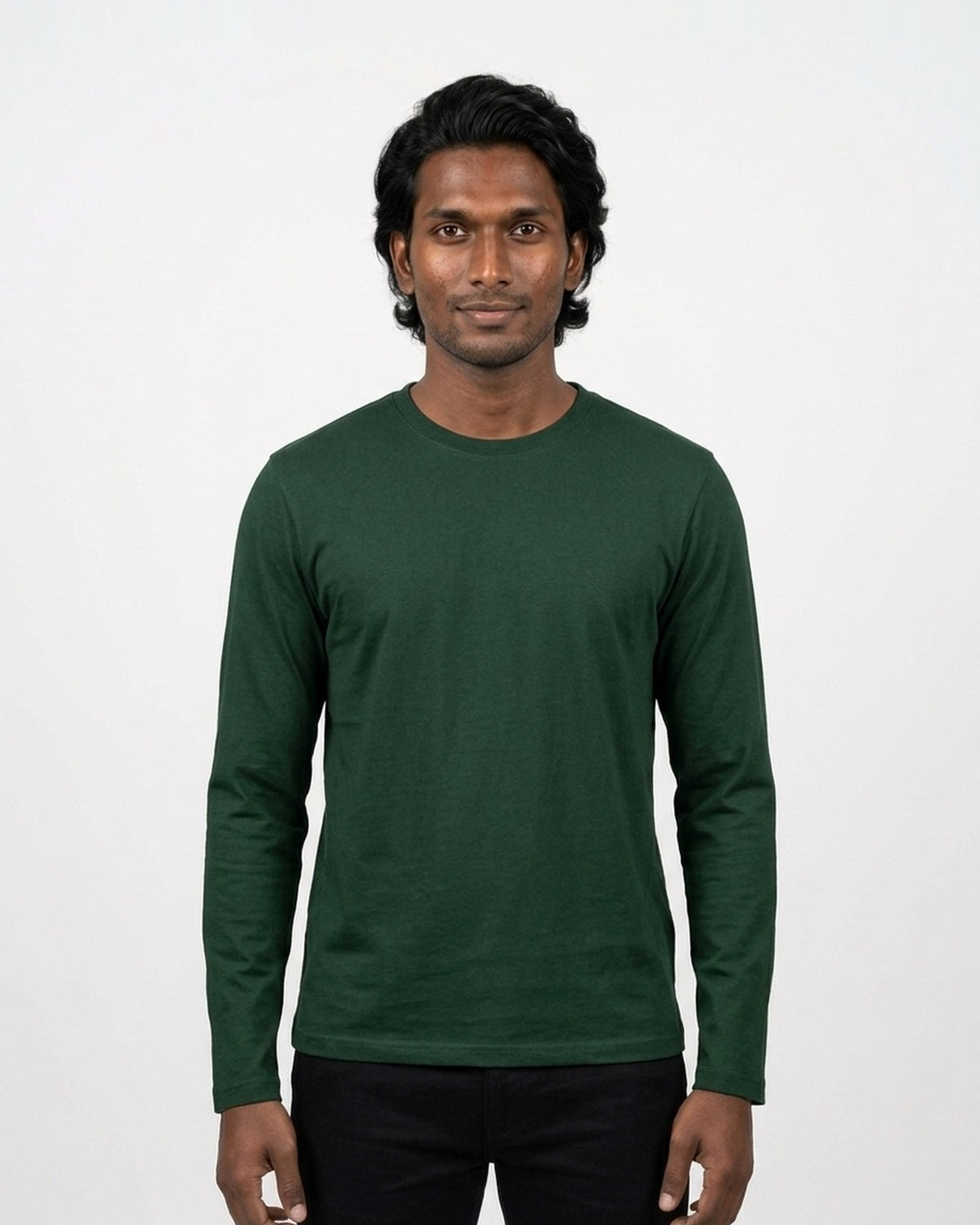 Full Sleeve T-Shirt in Bottle Green on deep skin — MULTITHREAD
