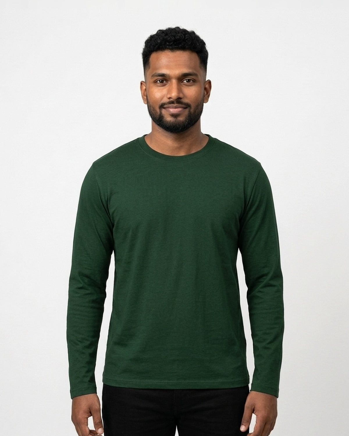 Full Sleeve T-Shirt in Bottle Green on dusky skin — MULTITHREAD