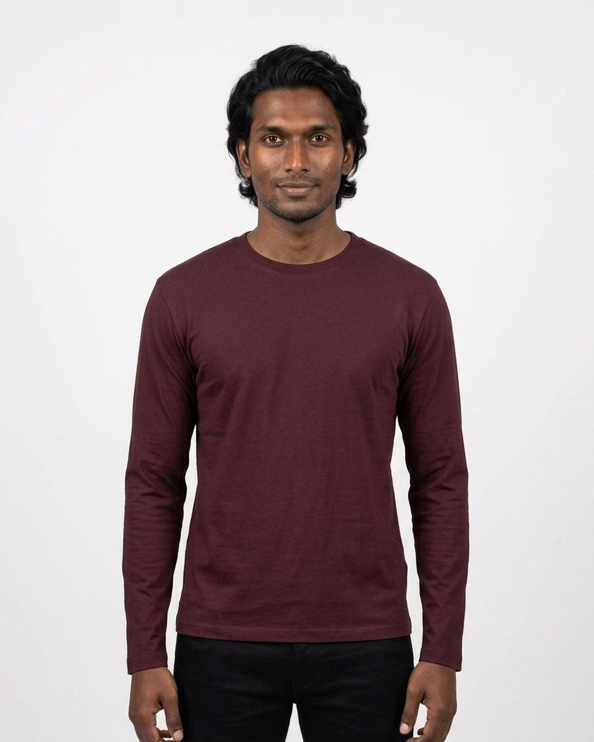 Full Sleeve T-Shirt in Maroon on deep skin — MULTITHREAD