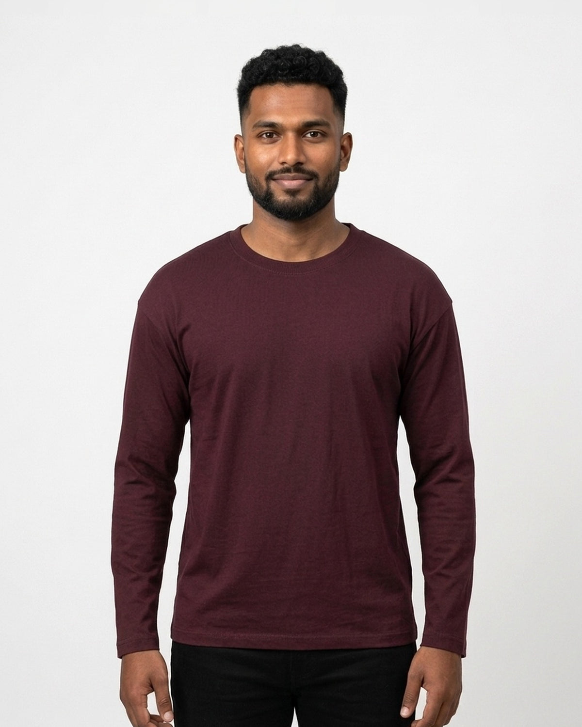 Full Sleeve T-Shirt in Maroon on dusky skin — MULTITHREAD