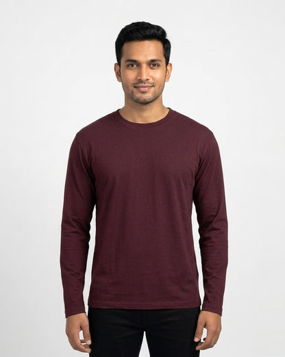 Full Sleeve T-Shirt in Maroon on wheatish skin — MULTITHREAD