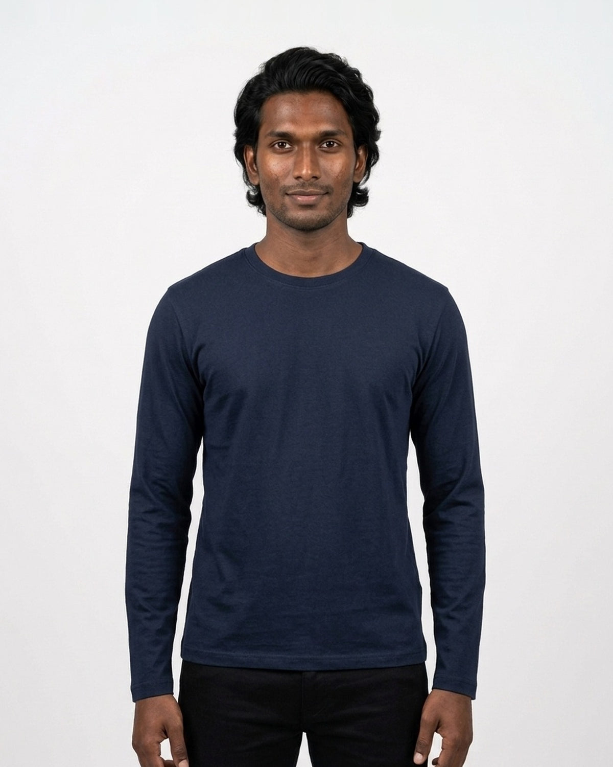Full Sleeve T-Shirt in Navy Blue on deep skin — MULTITHREAD