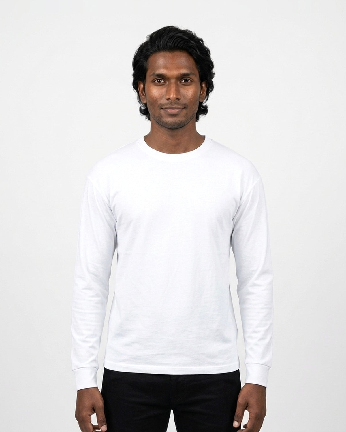 Full Sleeve T-Shirt in White on deep skin — MULTITHREAD