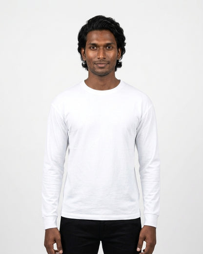 Full Sleeve T-Shirt in White on deep skin — MULTITHREAD