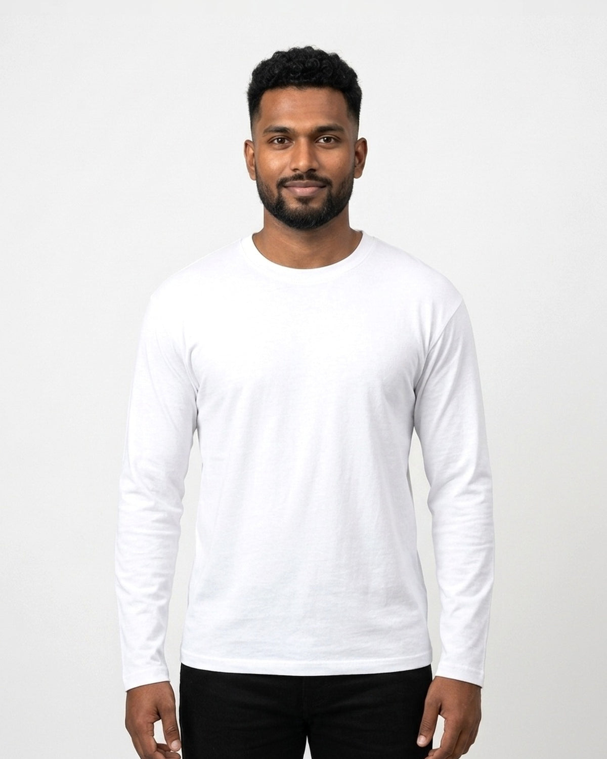 Full Sleeve T-Shirt in White on dusky skin — MULTITHREAD