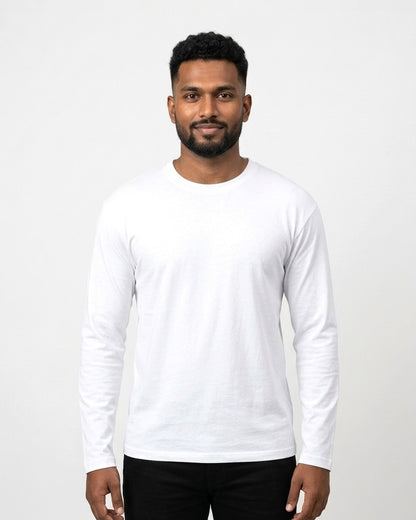 Full Sleeve T-Shirt in White on dusky skin — MULTITHREAD
