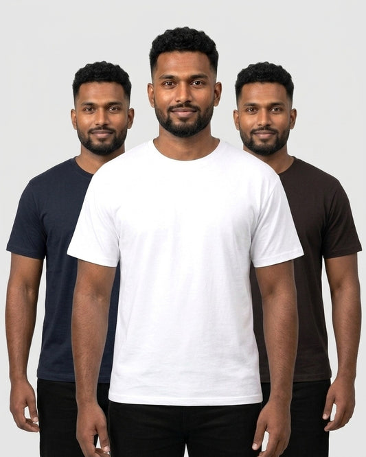 Classic Crew 3-pack for dusky skin: White + Navy Blue + Coffee Brown (group photo)