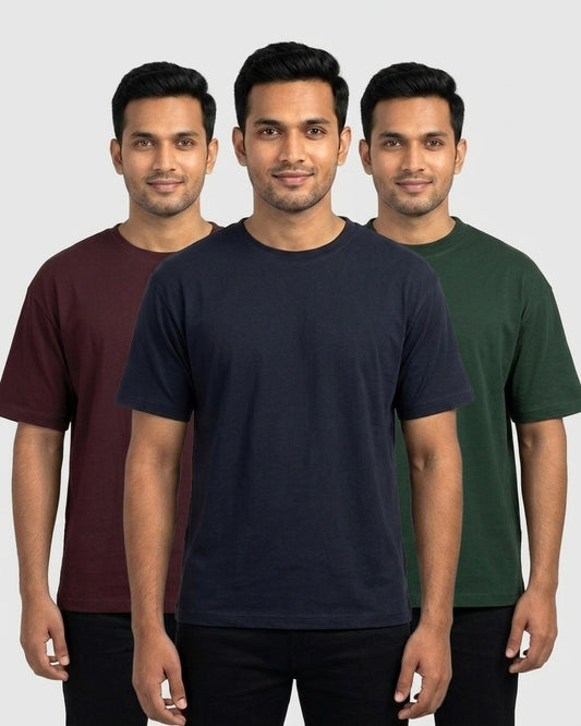 Classic Crew 3-pack for wheatish skin: Navy Blue + Maroon + Bottle Green (group photo)