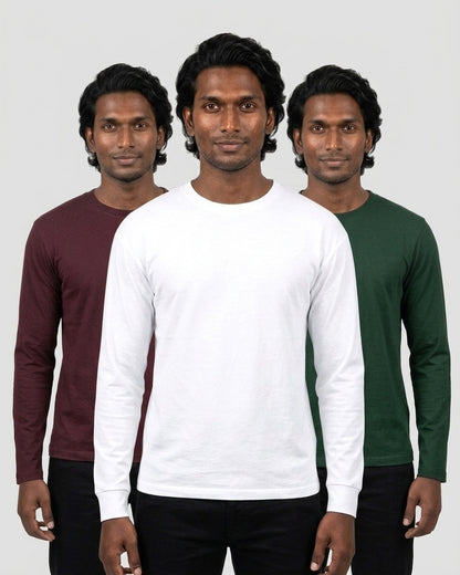 Full Sleeve 3-pack for deep skin: White + Maroon + Bottle Green (group photo)