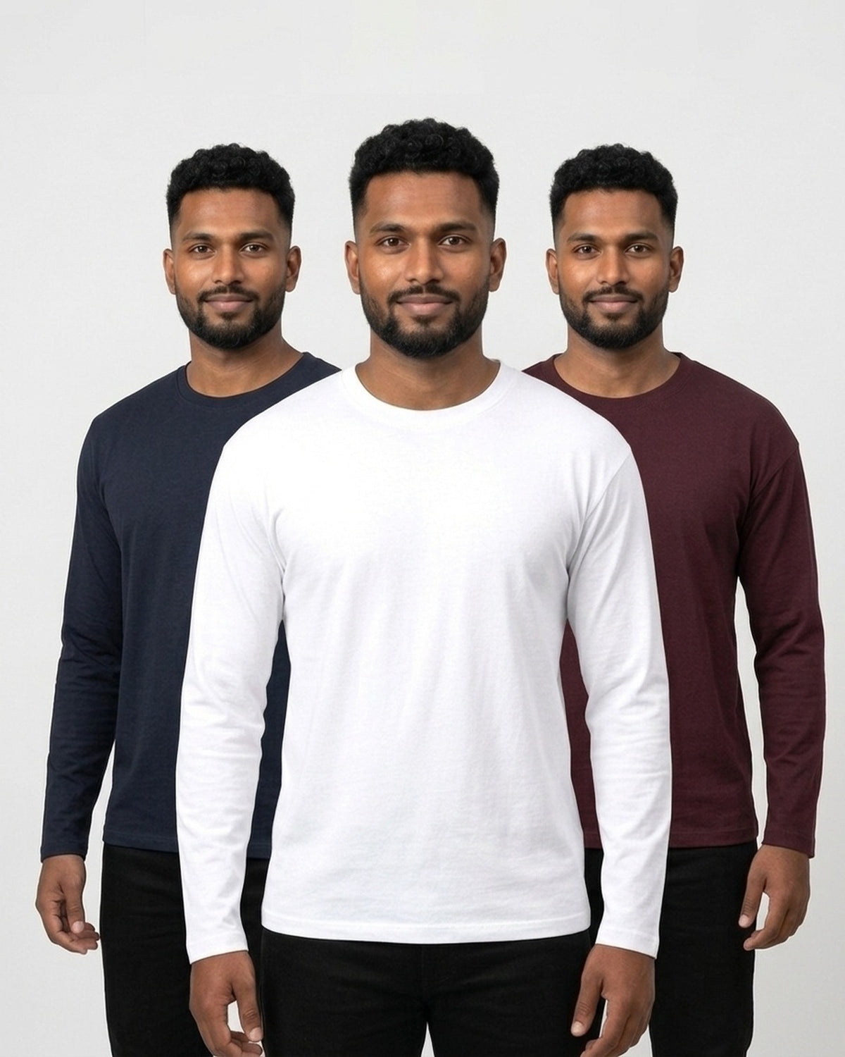 Full Sleeve 3-pack for dusky skin: White + Navy Blue + Maroon (group photo)