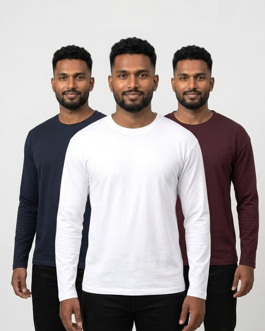 Full Sleeve 3-pack for dusky skin: White + Navy Blue + Maroon (group photo)