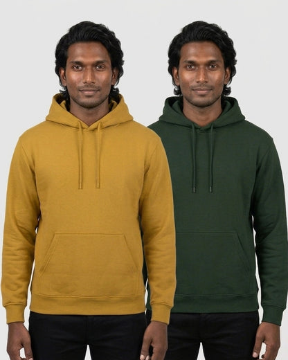 Hoodie 2-pack for deep skin: Mustard Yellow + Bottle Green (group photo)
