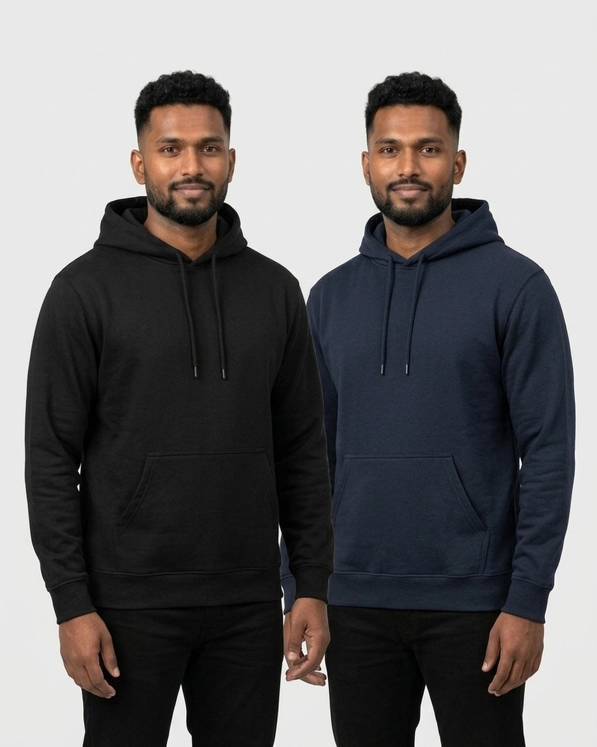 Hoodie 2-pack for dusky skin: Black + Navy Blue (group photo)
