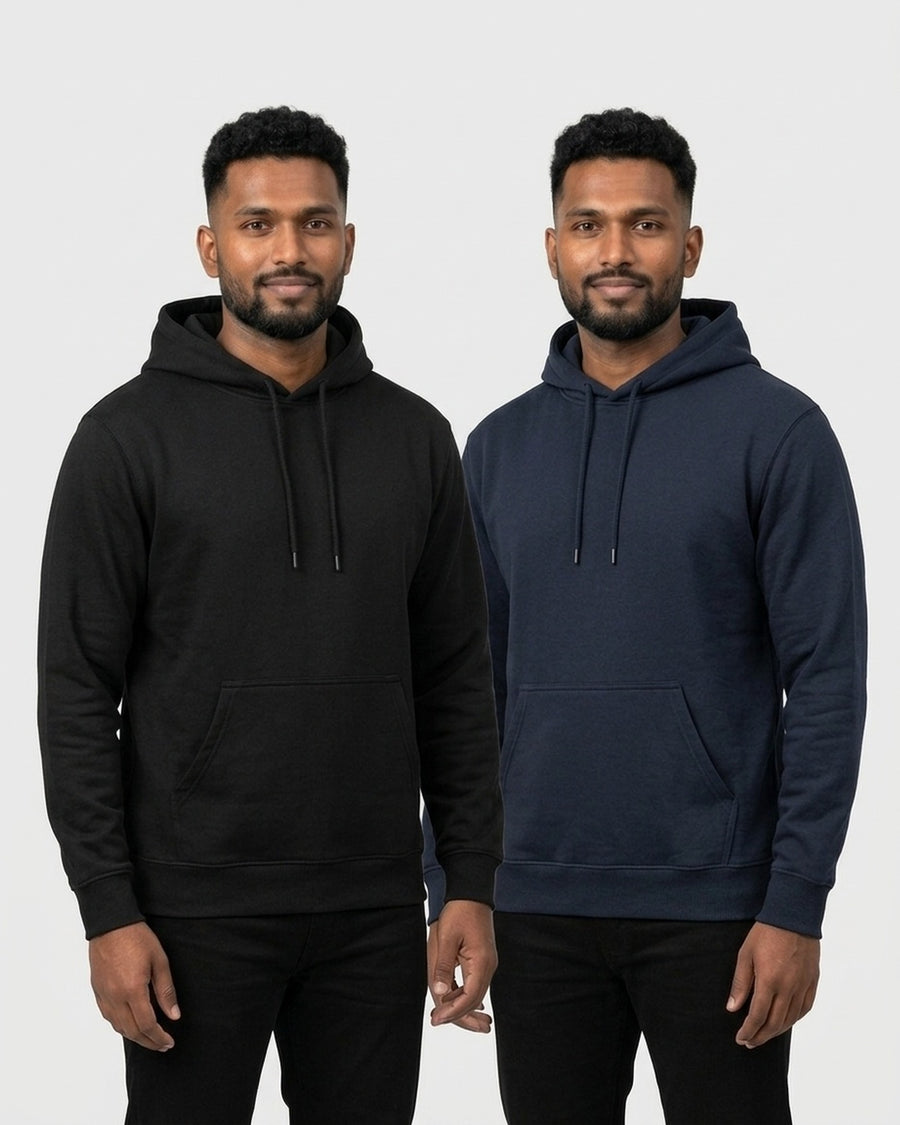 Hoodie 2-pack for dusky skin: Black + Navy Blue (group photo)