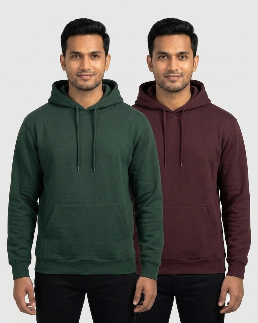 Hoodie 2-pack for wheatish skin: Bottle Green + Maroon (group photo)