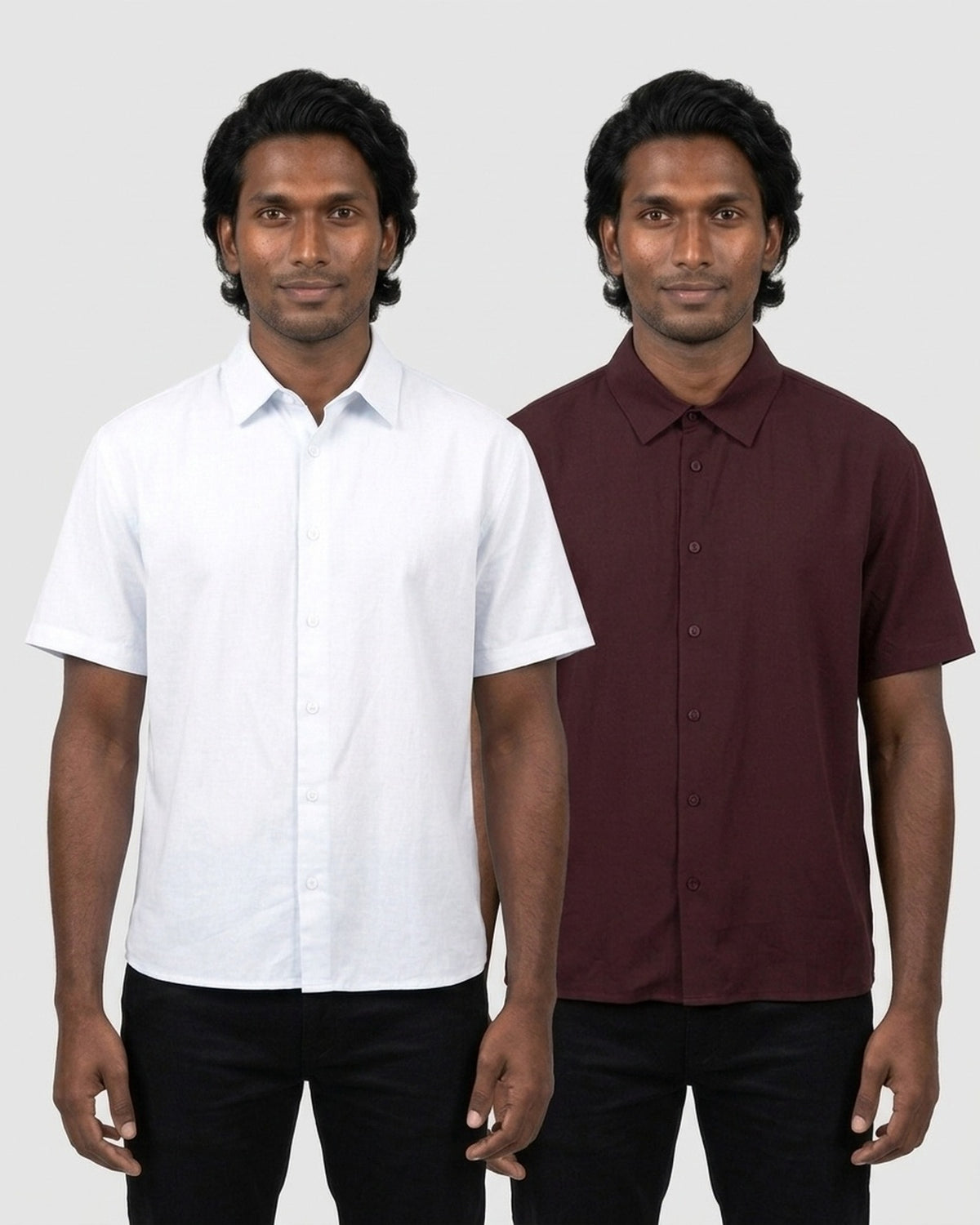Oversized Half Sleeve Shirt 2-pack for deep skin: White + Maroon (group photo)