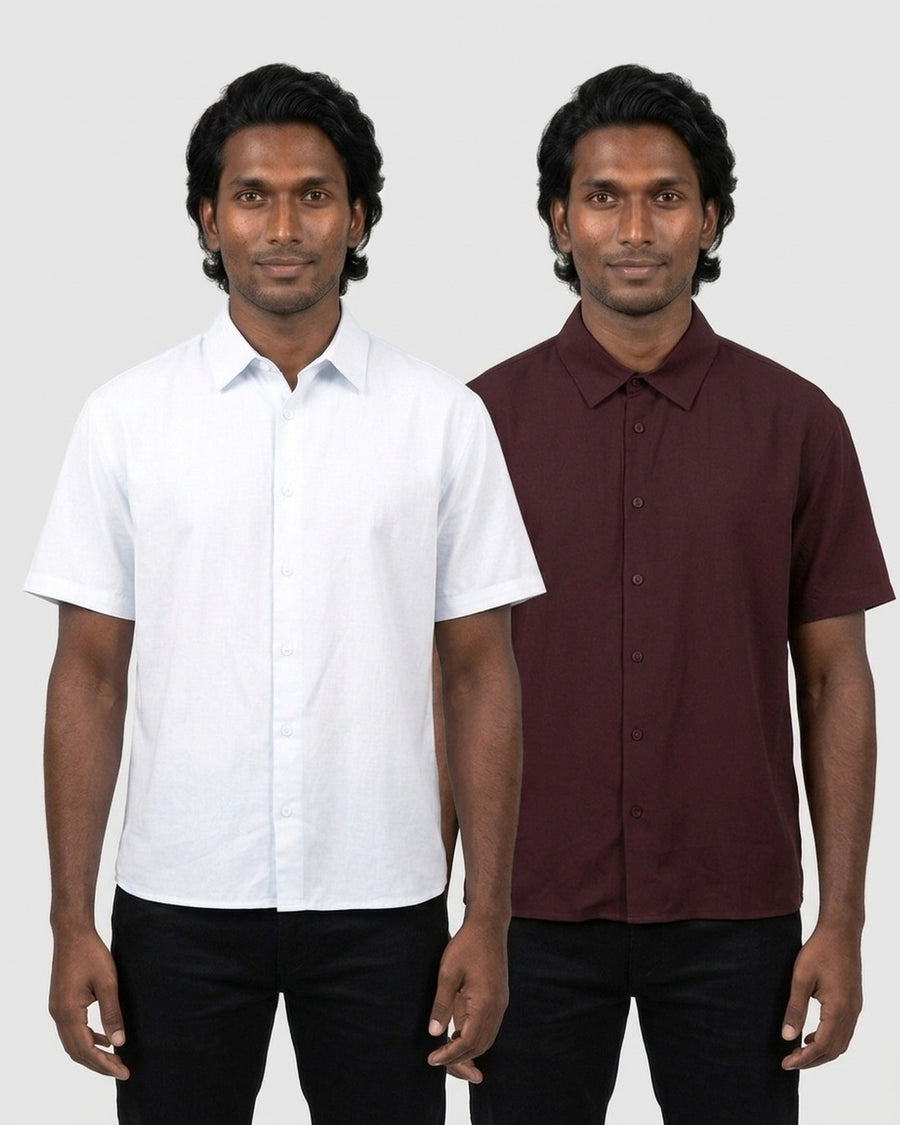 Oversized Half Sleeve Shirt 2-pack for deep skin: White + Maroon (group photo)