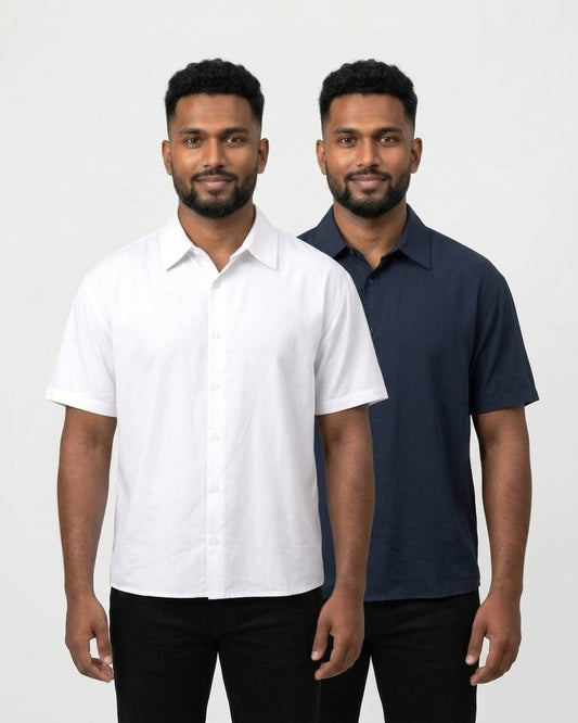 Oversized Half Sleeve Shirt 2-pack for dusky skin: White + Navy Blue (group photo)