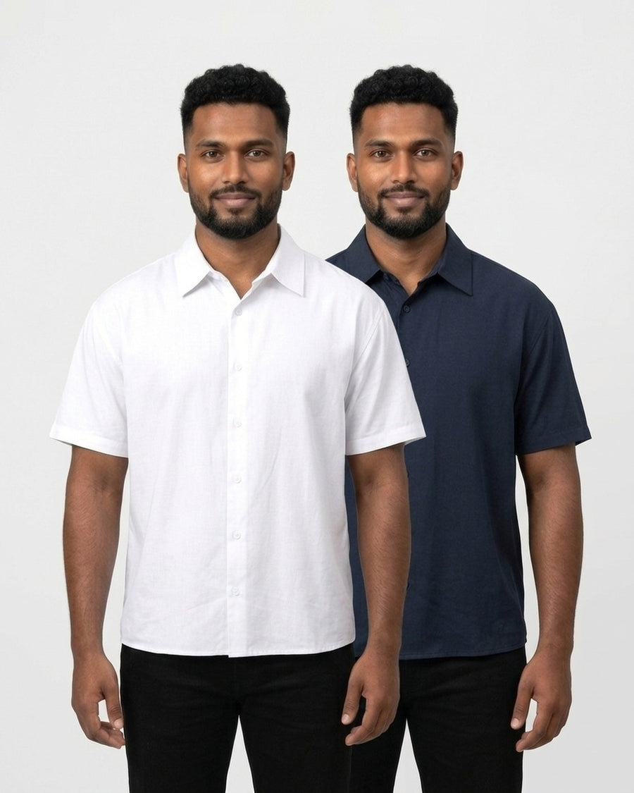 Oversized Half Sleeve Shirt 2-pack for dusky skin: White + Navy Blue (group photo)