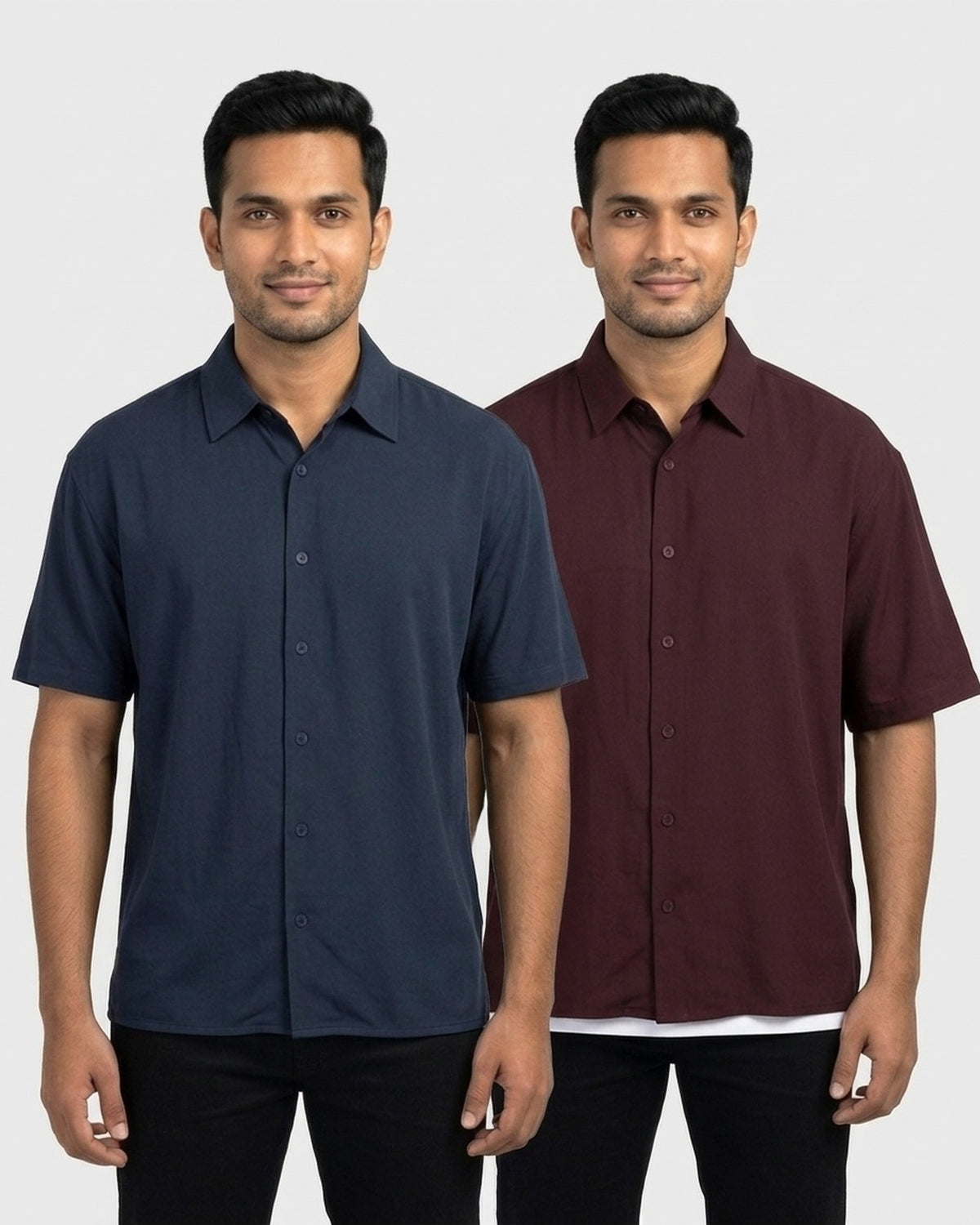 Oversized Half Sleeve Shirt 2-pack for wheatish skin: Navy Blue + Maroon (group photo)