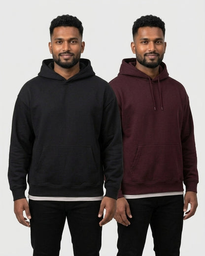 Oversized Hoodie 2-pack for dusky skin: Black + Maroon (group photo)