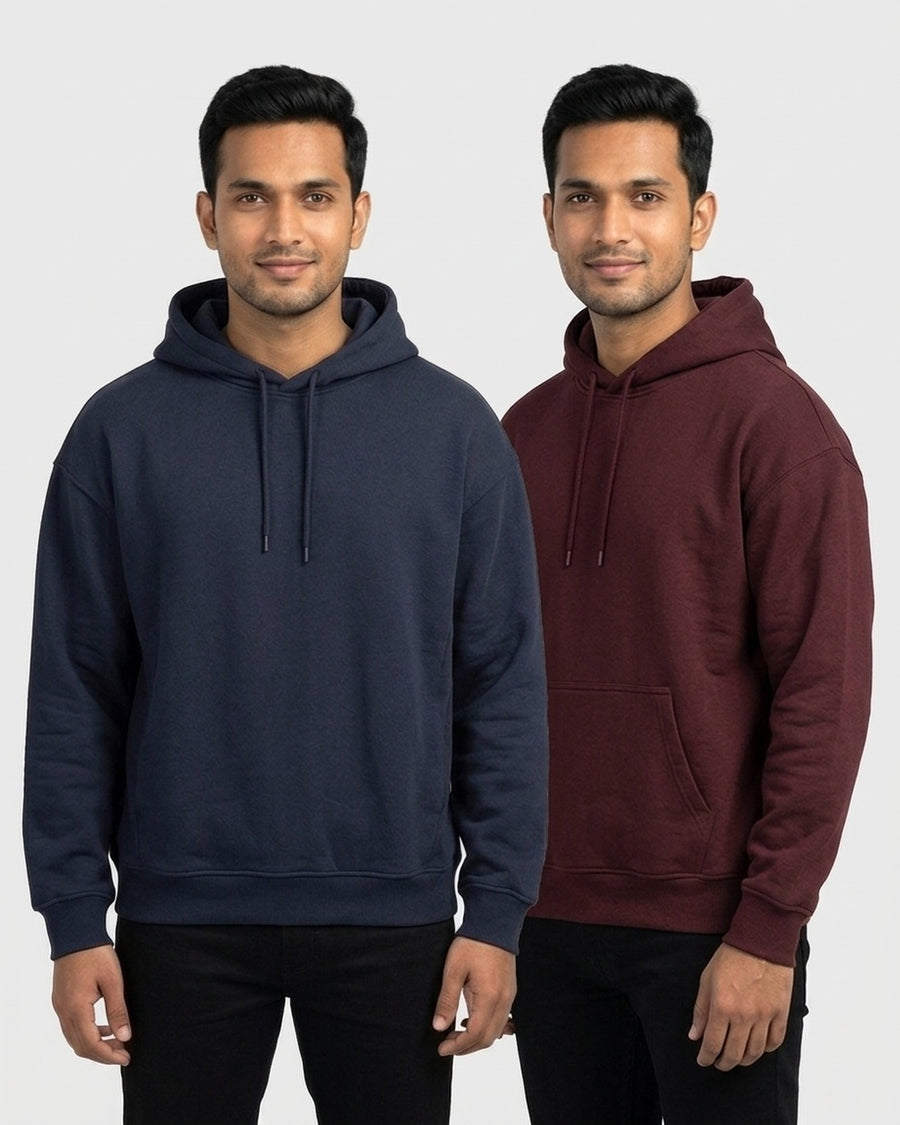 Oversized Hoodie 2-pack for wheatish skin: Navy Blue + Maroon (group photo)