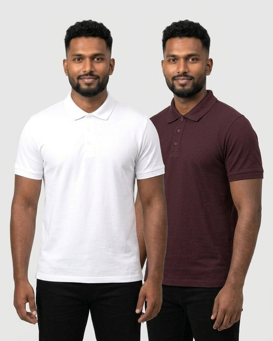 Polo 2-pack for dusky skin: White + Maroon (group photo)
