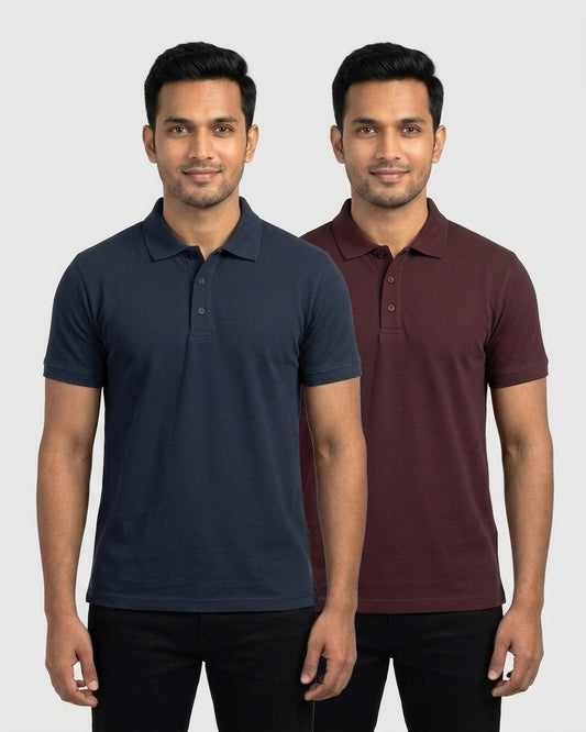 Polo 2-pack for wheatish skin: Navy Blue + Maroon (group photo)